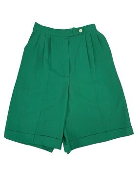 Vintage Russ Pleated Shorts Womens Size 10 Green Cuffed 10.5in Made in USA